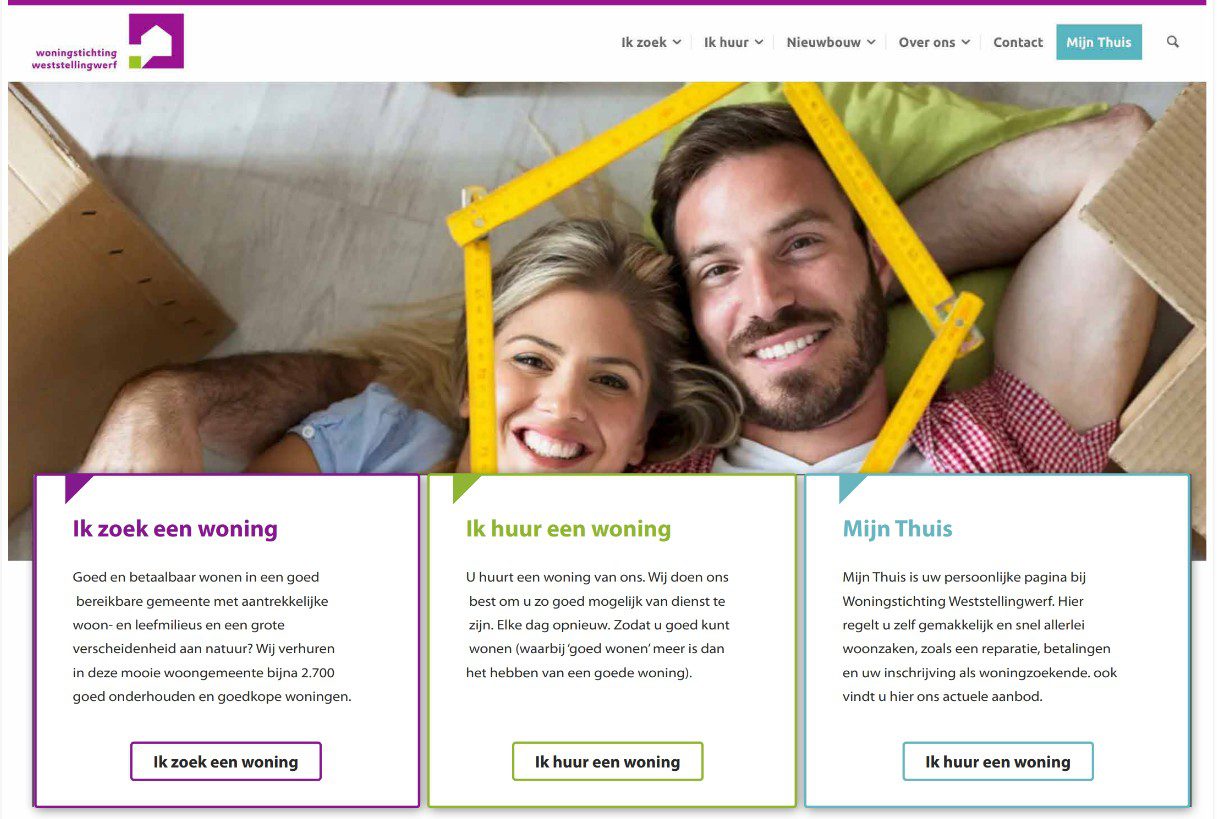 De vernieuwde startpagina van de website